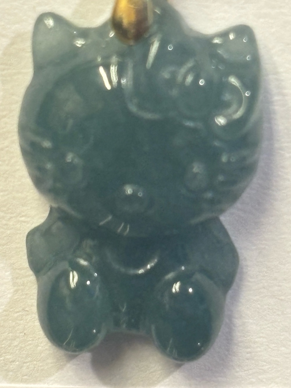 NWT Burmese Jade Hello Kitty Pendant Necklace - Deep Green with Gold Chain